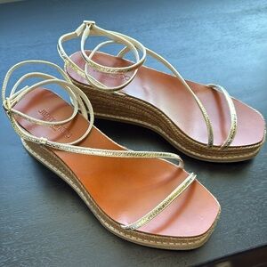 Jimmy Choo Drive 60 cracked leather wedge sandals Espadrilles in Gold NWOB